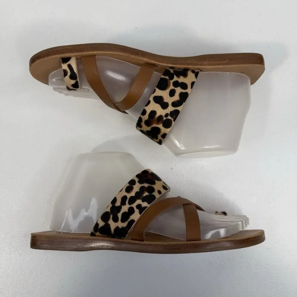Antonio Melani Sz 8 Larandie Sandals Leather Animal Print Summer Resort Vacation